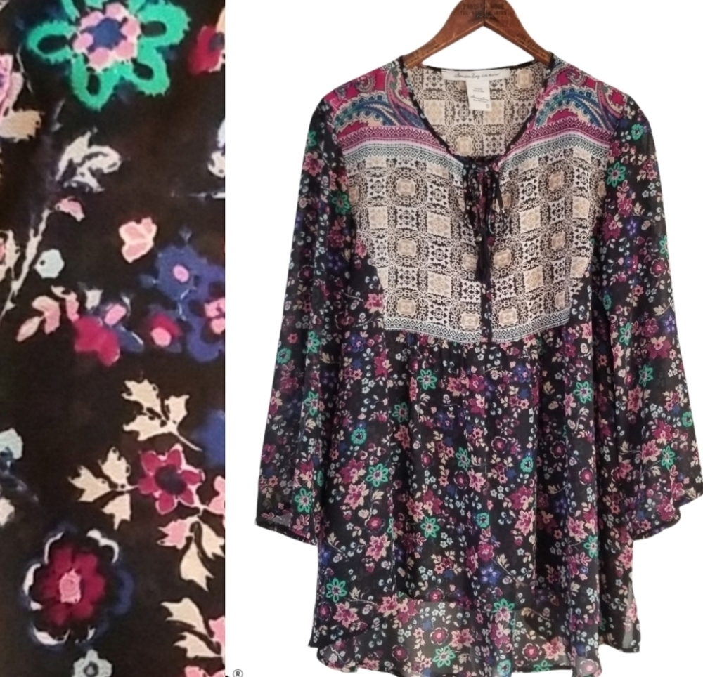 American Rag ice hobo 3/4 sleeve multi floral top